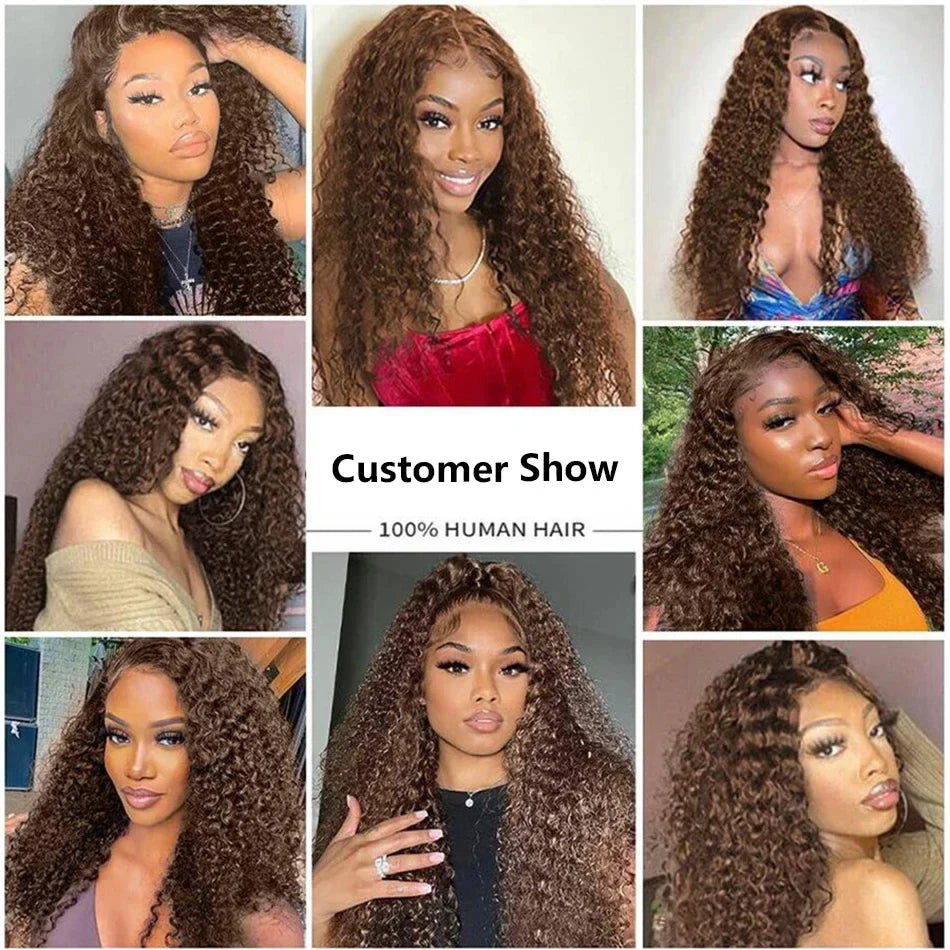 Chocolate Brown Human Hair Wig Colored Curly Human Hair Wig 30 32 Inch 13x4 Deep Wave Lace Front Wig 13x6 HD Lace Frontal Wig
