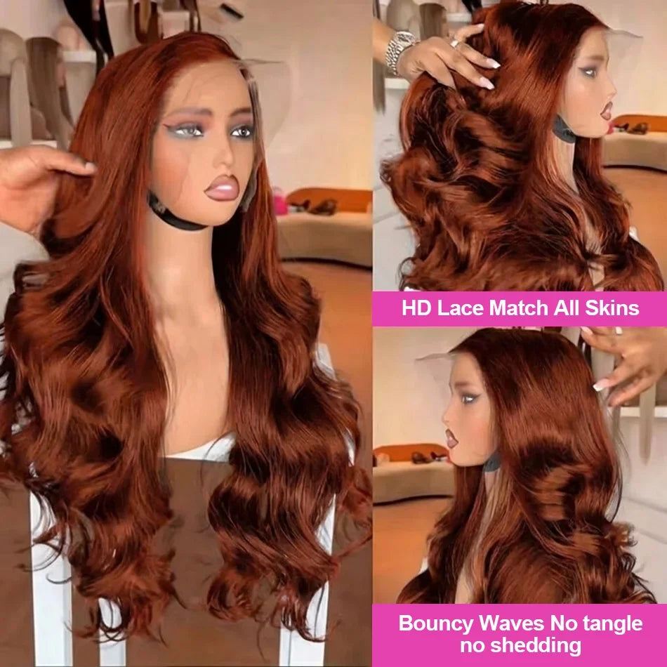 Reddish Brown 13x4 13x6 Lace Front Wigs Human Hair Pre Plucked 250 Density Body Wave Colored Human Hair Lace Frontal Human Wig