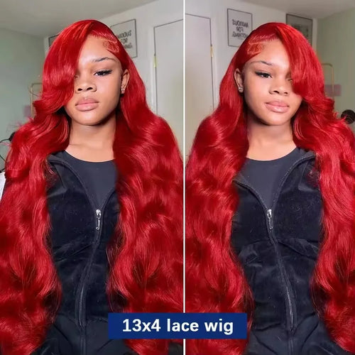 38 40 Inch Hot Red 13x6 Hd Lace Frontal Wigs Human Hair Wig Brazilian Red Colored Body Wave 13x4 Lace Front Wig For Black Women