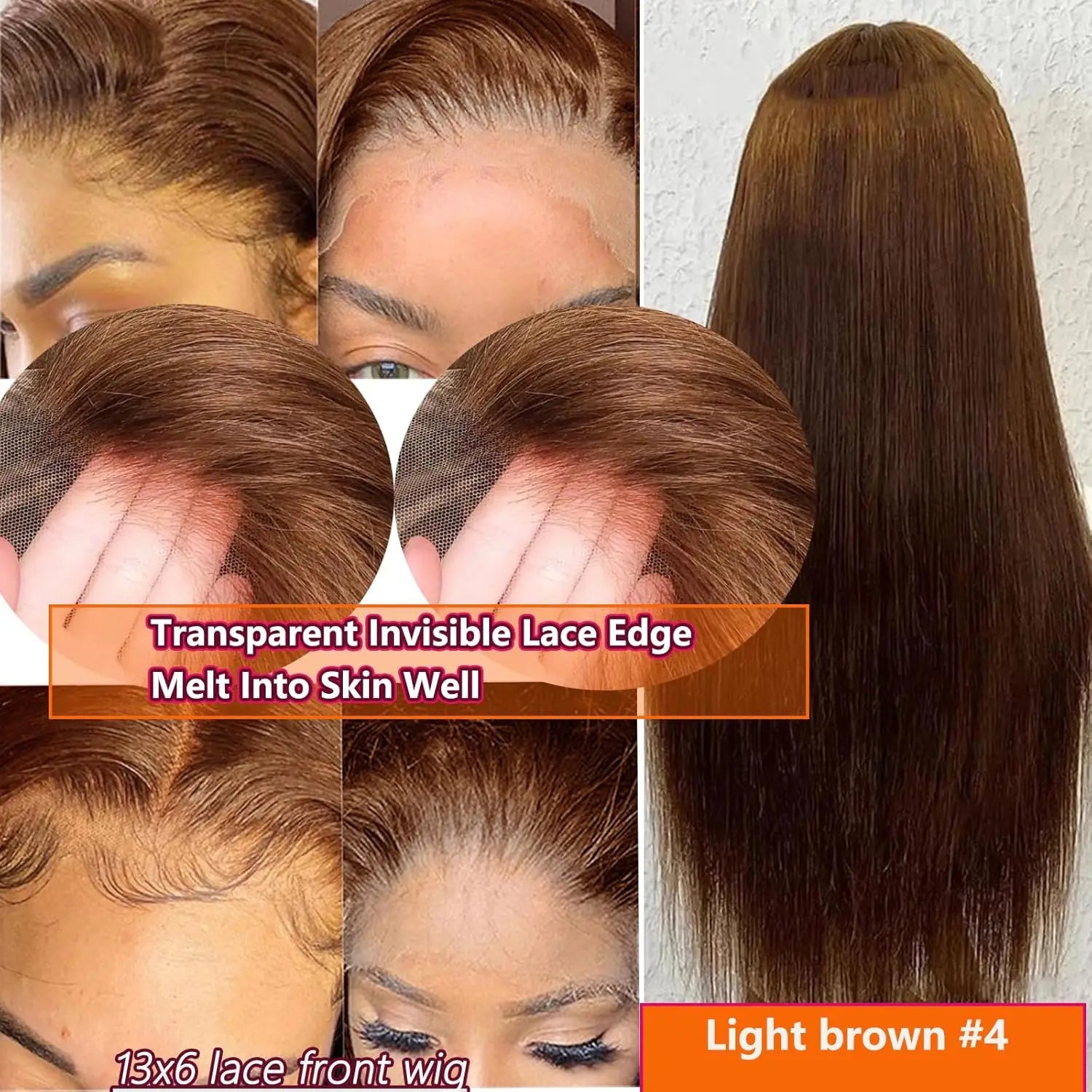 #4 Chocolate Brown Straight Human Hair Wig 13x6 Hd Lace Human Hair Wig 13x4 Lace Front Wig 200% Density Brazilian Hair For Women