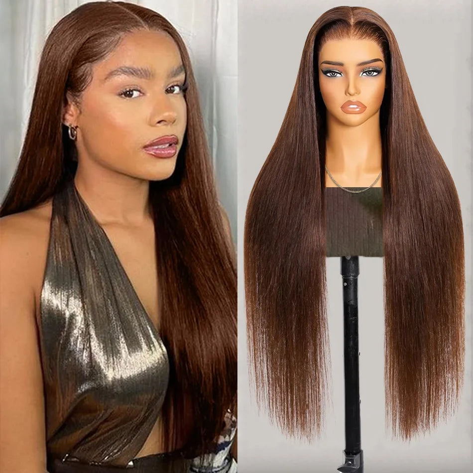 13x6 Straight Chocolate Brown Hd Lace Front Wig Human Hair Chocolate Brown 220 Density Human Hair Frontal Lace Wigs For Women