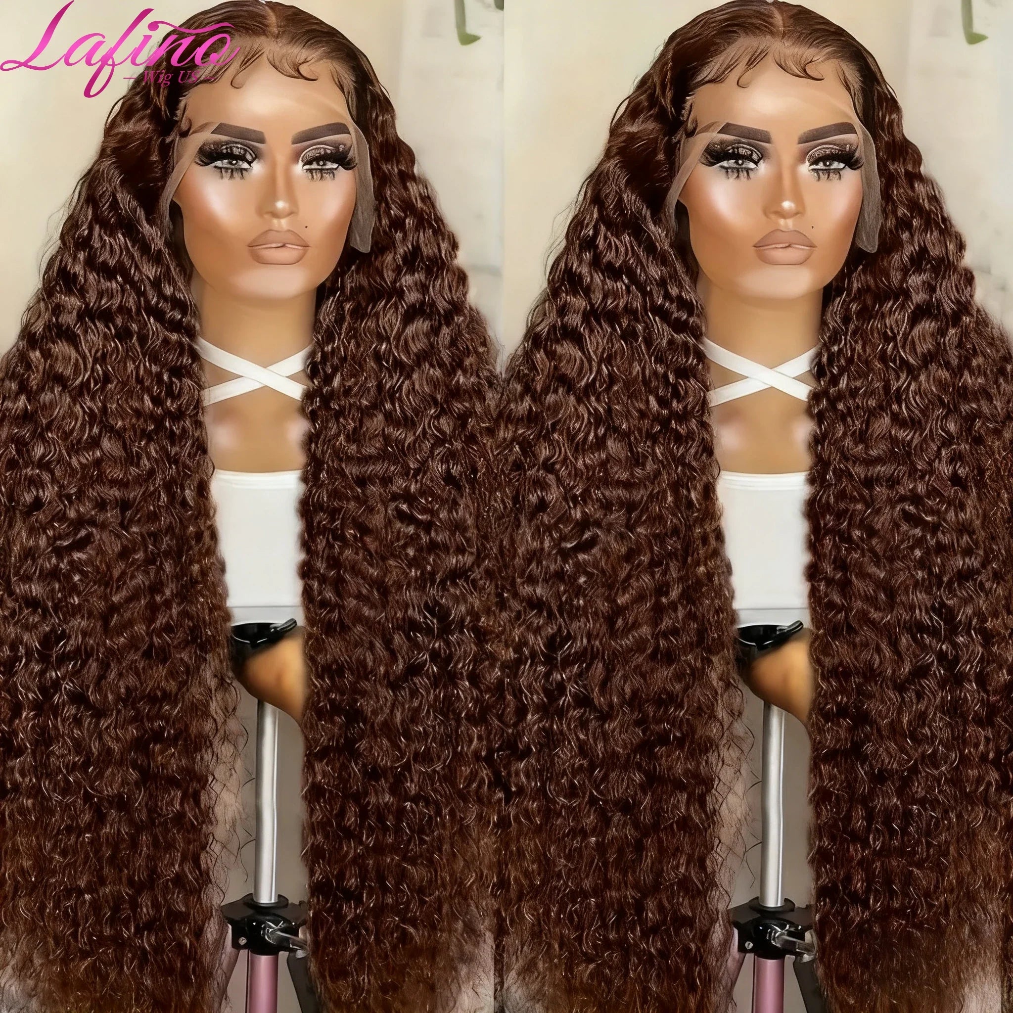 Chocolate Brown Curly Wave 13x6 Hd Lace Human Hair Wig 30 38 Inch Water Wave Human Hair Wig 13x4 Frontal Wig Hd Lace #4 Colour