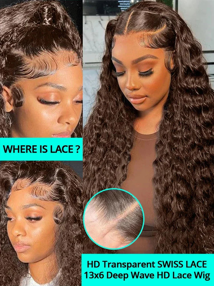 Chocolate Brown Deep Wave Human Hair Wig