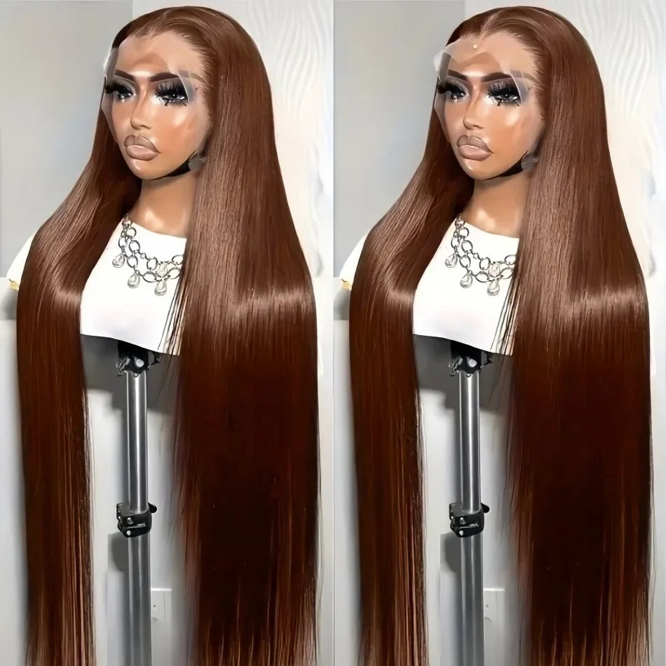 Chocolate Brown 13X6 Straight Human Hair Wigs 13X4 Hd Lace Frontal Wig 250 Density Colored Pre Plucked Brazilian Lace Front Wig